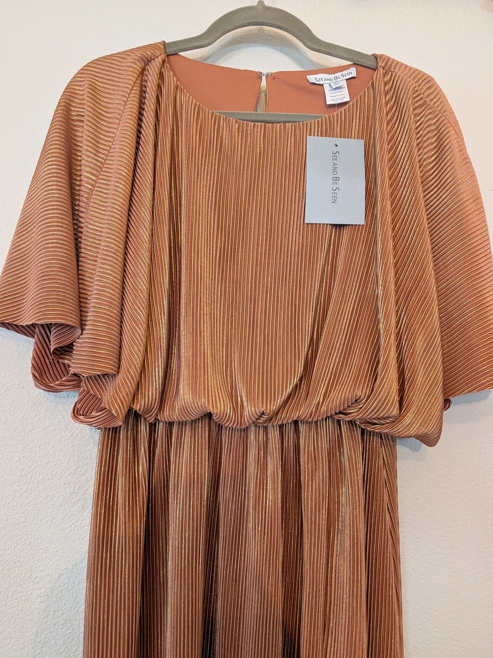 Women's Rust Pleated Velvet Dress